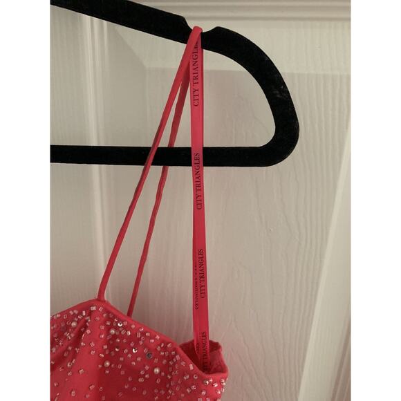 Vintage City Triangles Long Pink Sparkly Spaghetti Strap Dress Size 13 A-Line - Picture 5 of 10